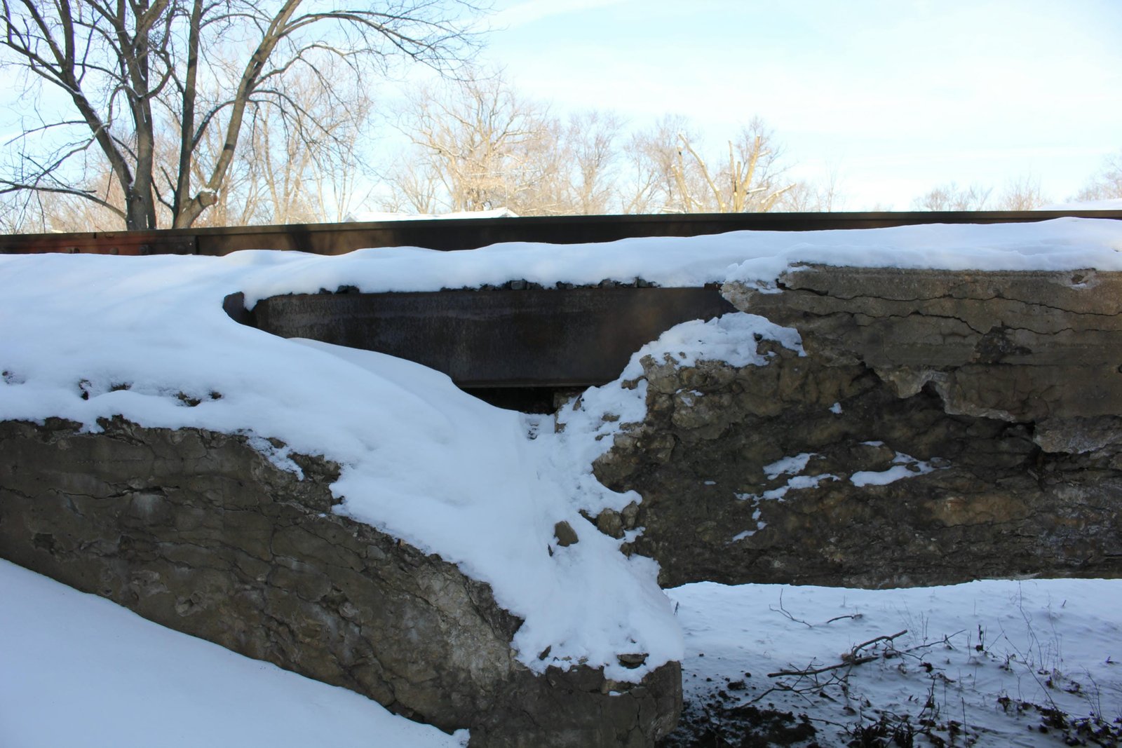 Failing slab span, reinforced with I-beam
